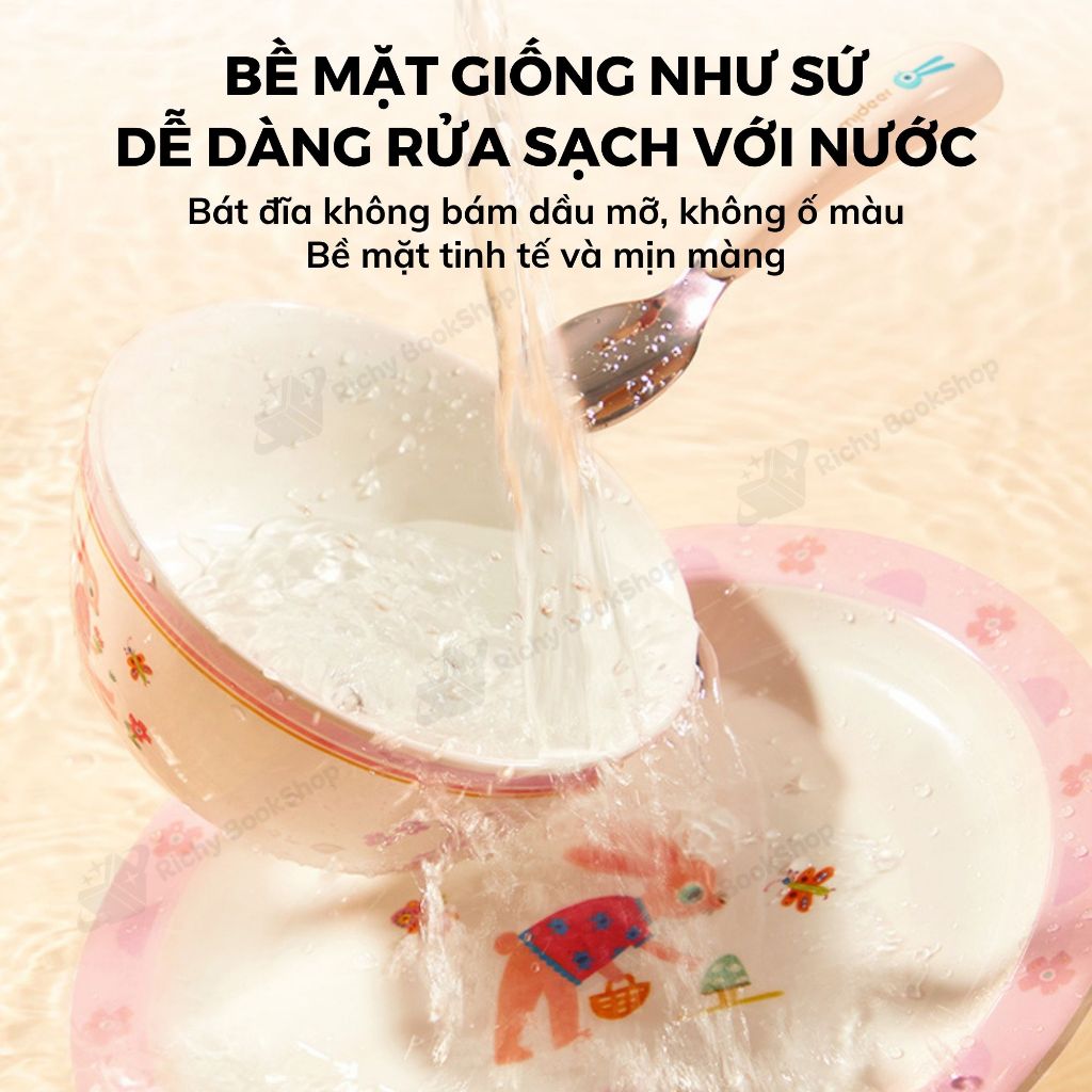 Bộ bát ăn dặm kèm thìa dĩa cho bé Mideer Kids Tableware