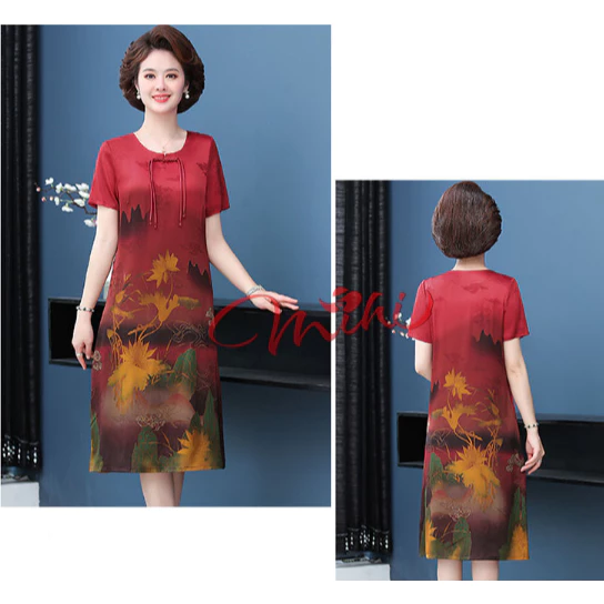Đầm lụa trung niên cao cấp V39 - Váy đi tiệc cho mẹ - Váy đầm dáng suông A Bigsize - Thời trang trung niên