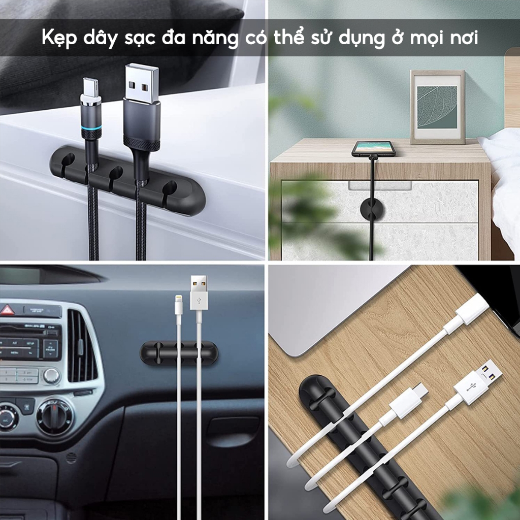 Kẹp Cố Định Dây Sạc Sắp Xếp Bàn Làm Việc, Đế Dán Kẹp Cáp Chuột Bàn Phím Tai Nghe Laptop Máy Tính