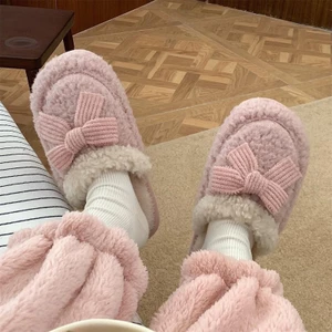Dép bông Asparagus đi trong nhà mùa đông chống trơn trượt họa tiết nơ siêu cute