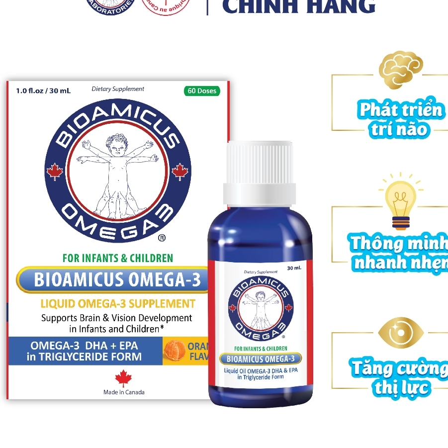 Combo Ăn Ngon Thông Minh - Men Vi Sinh 10 Chủng BioAmicus lọ 10mL & BioAmicus Omega-3 DHA lọ 30mL