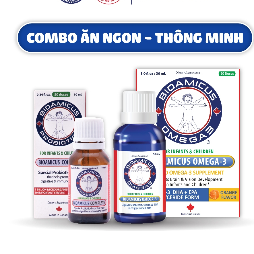 Combo Ăn Ngon Thông Minh - Men Vi Sinh 10 Chủng BioAmicus lọ 10mL & BioAmicus Omega-3 DHA lọ 30mL