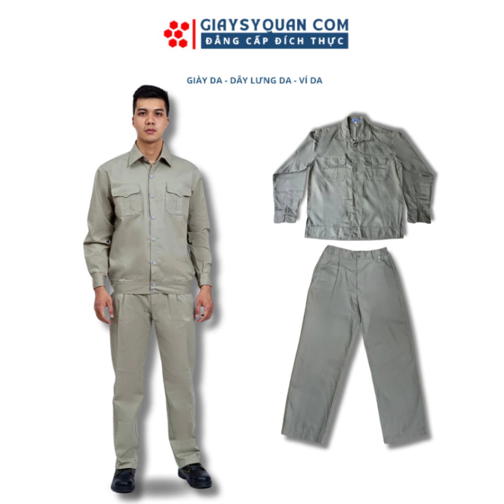 Bộ Quần Áo Lao Động Màu Xanh Đen Chất Vải Dày Dặn Đường May Chắc Chắn