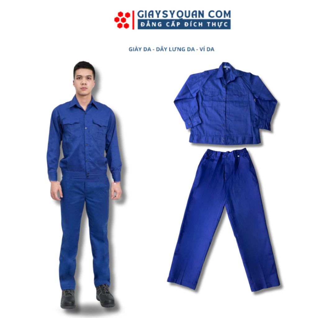 Bộ Quần Áo Lao Động Màu Xanh Đen Chất Vải Dày Dặn Đường May Chắc Chắn