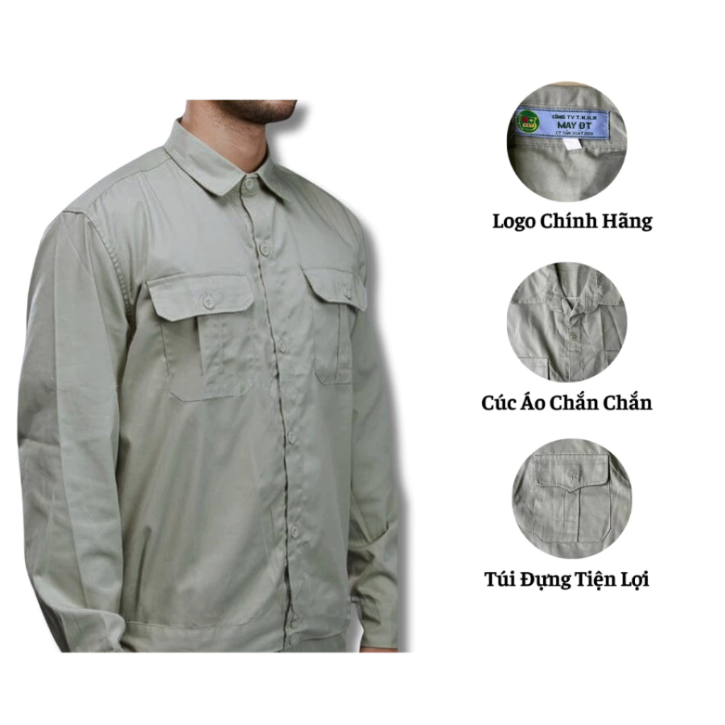 Áo Lao Động Dài Tay Thiết Kế Đơn Giản Tiện Lợi Đường May Chắc Chắn Thấm Hút Mồ Hôi Tốt