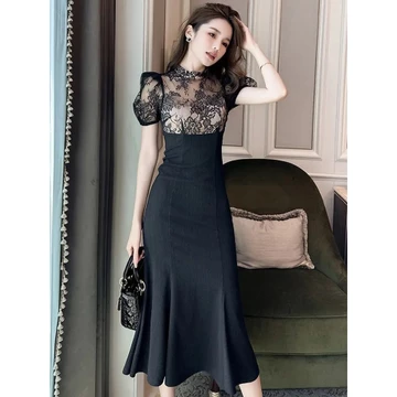 A06 Đầm Dự Tiệc Phối Thân Ren Hoa Cực Đẹp Mềm Mịn Thoải Mái Đầm Trung Niên Dự Tiệc | NA NA SHOP