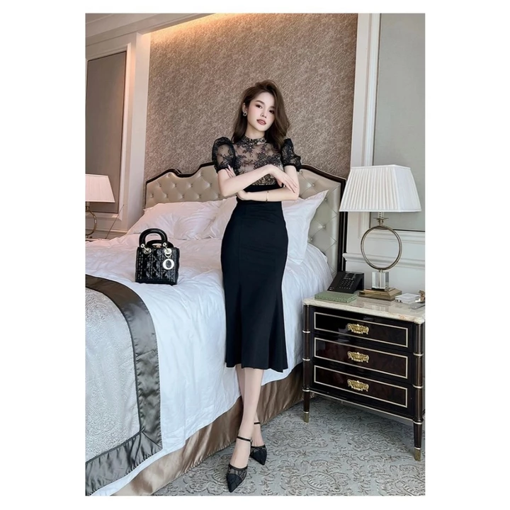 A06 Đầm Dự Tiệc Phối Thân Ren Hoa Cực Đẹp Mềm Mịn Thoải Mái Đầm Trung Niên Dự Tiệc | NA NA SHOP