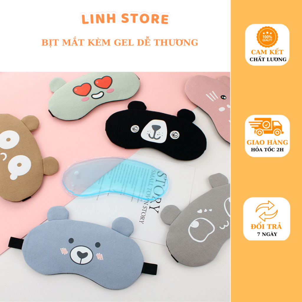 Bịt mắt gel cute hoạt hình, bịt mắt ngủ có túi gel làm mát cho du lịch, văn phòng, học sinh