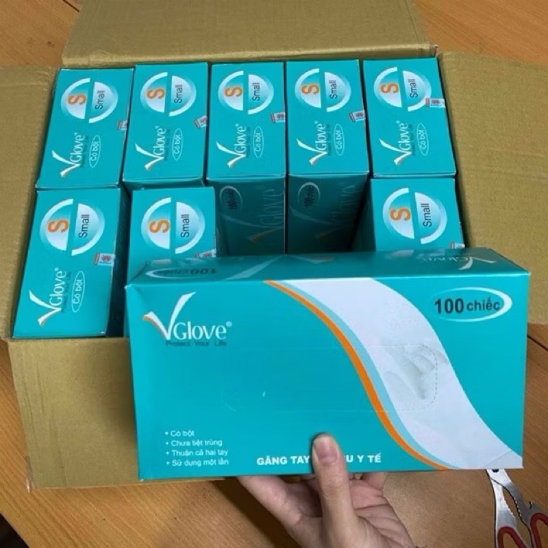 Găng tay cao su y tế VGlove có bột phủ  (100 chiếc) S/M