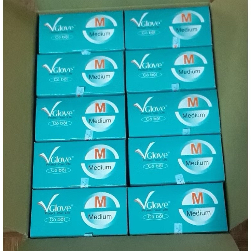 Găng tay cao su y tế VGlove có bột phủ  (100 chiếc) S/M