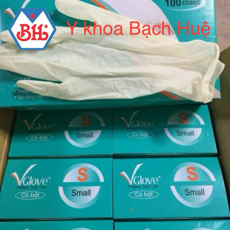 Găng tay cao su y tế VGlove có bột phủ  (100 chiếc) S/M