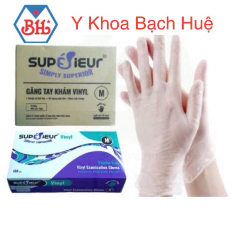Găng tay vinyl SUPERIEUR, găng tay nhựa dẻo trong ( Hộp 50 đôi)