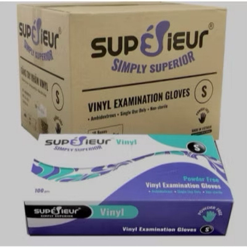 Găng tay vinyl SUPERIEUR, găng tay nhựa dẻo trong ( Hộp 50 đôi)