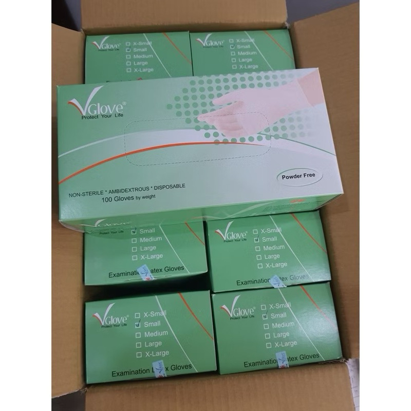 Găng tay y tế không bột VGlove, Găng tay cao su không bột. Hộp 50 đôi