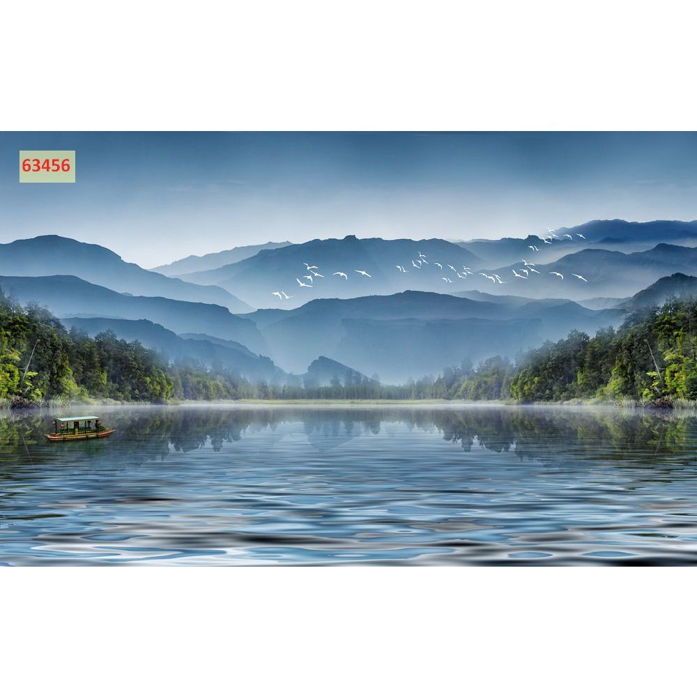 Tranh phong cảnh thiên nhiên núi rừng, tranh dán tường 3D tranh lụa cao cấp