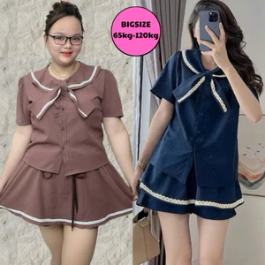 Set váy bigsize 65-100kg ( hàng ceo cép) . Chất vải tốt. Đùi rộng Set váy dự tiệc bigsize . Set váy sơ mi