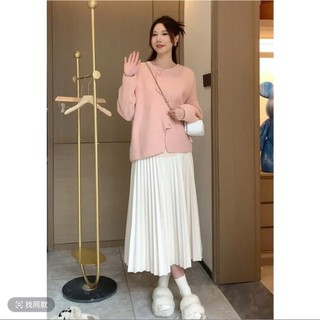 Chân váy bầu dài xếp ly nhỏ, vải Chéo Thái có đáp bụng mềm kèm chun chỉnh bụng