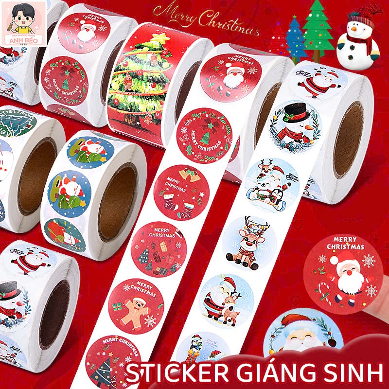 Cuộn 500 Sticker Noel Dễ Thương, Miếng Dán Trang Trí Chống Thấm Nước ...