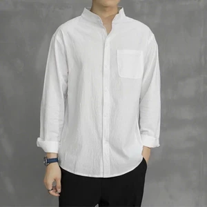 Áo sơ mi nam Áo đũi nam cổ tàu có túi ngực phong cách trẻ trung phom dáng basic dễ mặc