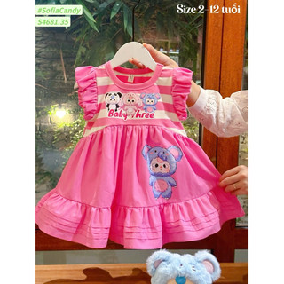 (Top váy bán chạy) Bộ sưu tập siêu phẩm đầm váy Baby Three siêu hot bé gái 13-45kg tay tiên kẻ trắng