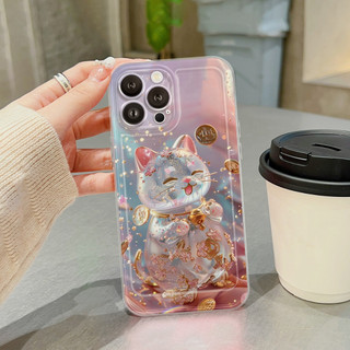 Ốp Lưng iPhone Mèo Phát Lộc Viền Thẳng Trong Suốt, Chống Sốc - iP 7/8/X/XS/11/12/13/14/15/16/17/Plus/Pro/Max/Air