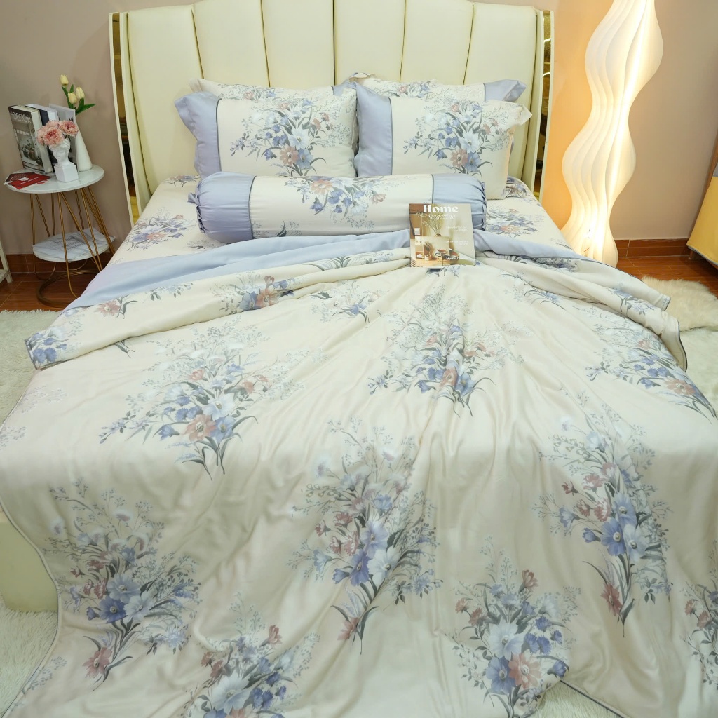 Bộ chăn ga gối ra giường lụa tencel siêu mềm mịn Hàn Quốc Julia 852