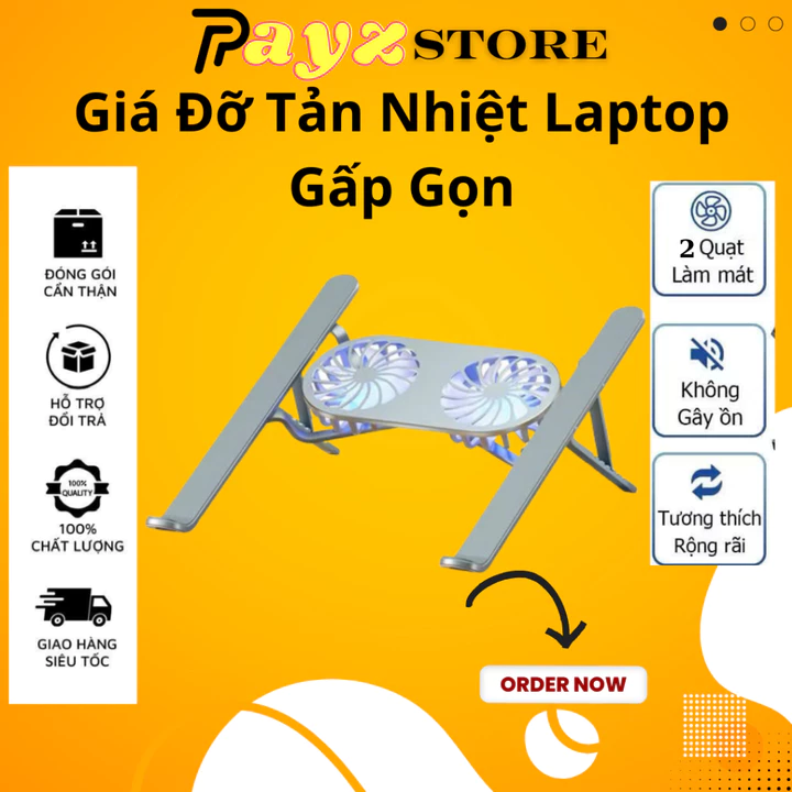 Giá đỡ laptop tản nhiệt gấp gọn chất liệu nhôm nguyên khối kiêm đế tản nhiệt kệ kê laptop có đèn led- PayzStore
