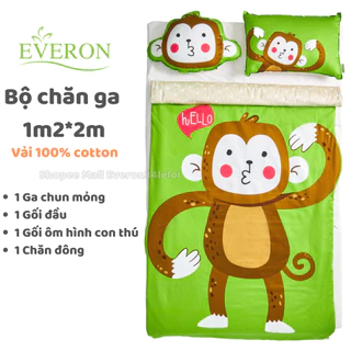 Bộ chăn ga Everon 120*200cm (1m2*2m) hình chú khỉ monkey cho bé Baby set vải cotton