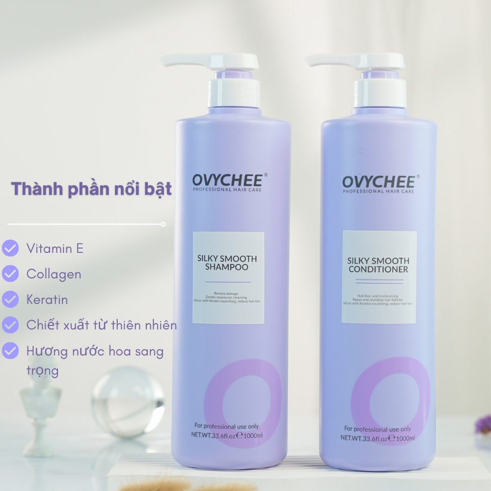 Dầu Gội Dầu Xả Suôn Mượt OVYCHEE Silky Smooth 1000ml-Phục Hồi Hư Tổn Cho Tóc Mềm Mượt, Giảm Gãy Rụng