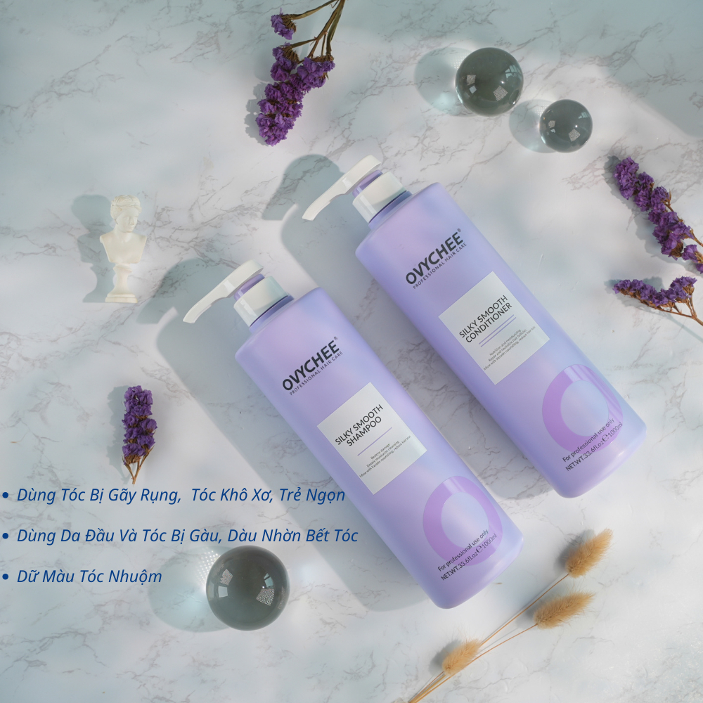 Dầu Gội Dầu Xả Suôn Mượt OVYCHEE Silky Smooth 1000ml-Phục Hồi Hư Tổn Cho Tóc Mềm Mượt, Giảm Gãy Rụng