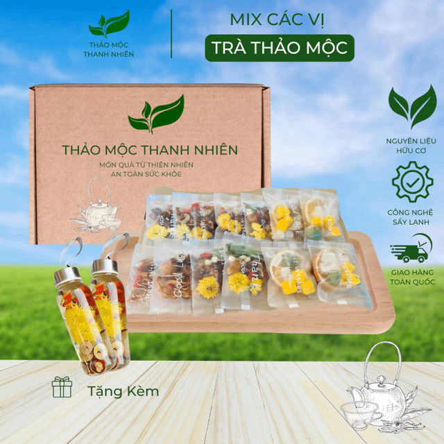 Mix Vị Trà Dưỡng Nhan, Trà Thảo Mộc, Trà Thanh Nhiệt, Trắng Mịn Da, Ngủ Ngon An Thần, Hộp 30 Gói