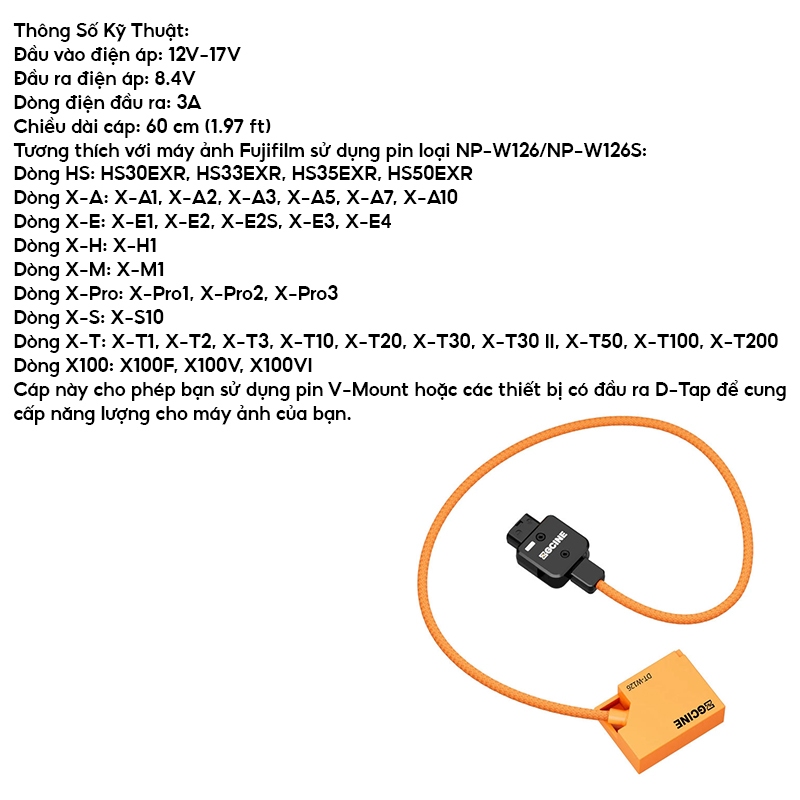 Pin Ảo Dummy ZGCINE D-TAP To DC, FZ100, LPE6, NPF - Đa Năng, Hiệu