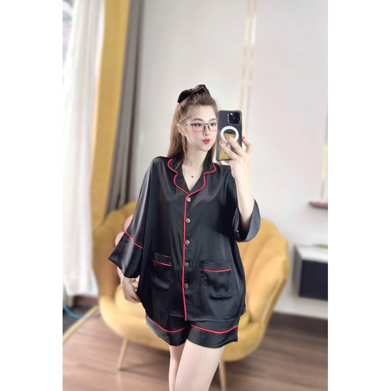 (45-65kg) Bộ ngủ TAY LỠ Phom Dơi To LỤA LATIN quần có túi CÓ CỘT TÓC