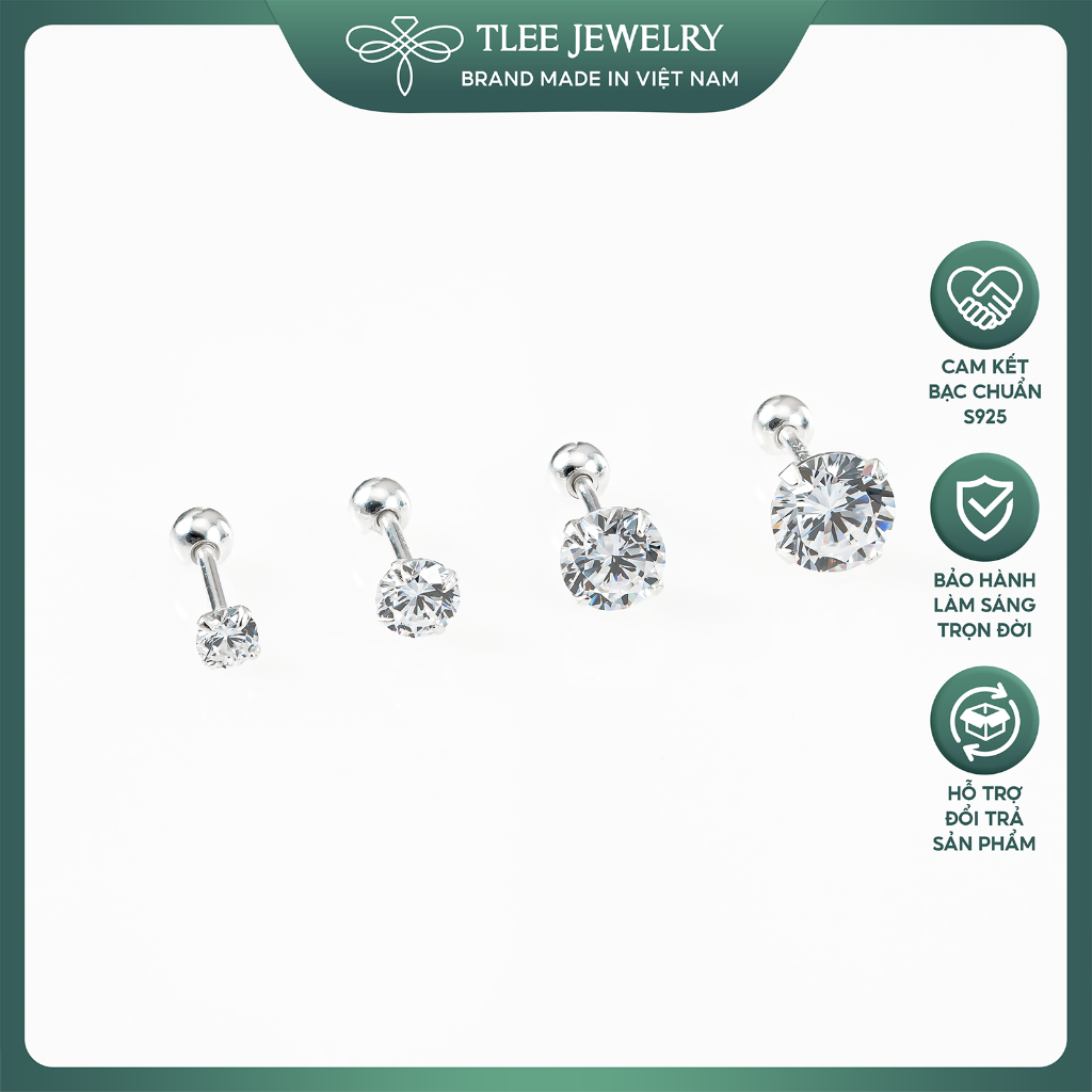 Ảnh Bông tai bạc TLEE nam nữ nụ đá 925 chốt ren vặn nhiều size cá tính TLEE JEWELRY B0338 1