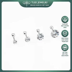 Bông tai bạc TLEE nam nữ nụ đá 925 chốt ren vặn nhiều size cá tính TLEE JEWELRY B0338