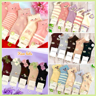 (Nhiều mẫu xinh) Set 5 đôi vớ nữ, tất nữ cổ ngắn cotton, hoạ tiết hoa lá và thú xinh xịn mịn cute - Kem bé te
