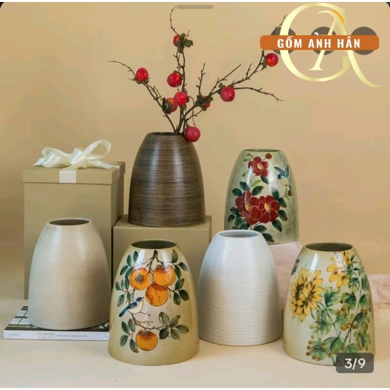 Bình Chuông 23cm men mộc cắm đa dạng các mẫu hoa, lọ hoa, bình gốm