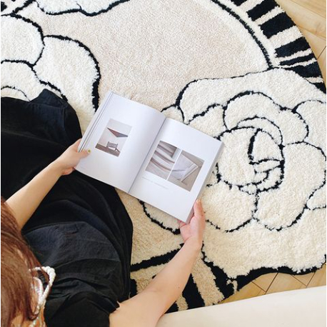 Thảm Trải Sàn Tròn Sợi Cashmere Hoa Hồng Màu Be Phong Cách Pháp Sang Trọng