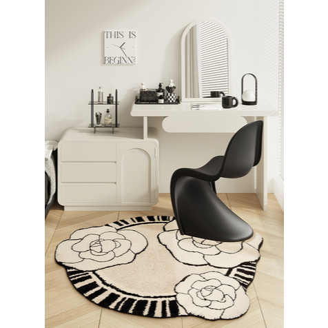 Thảm Trải Sàn Tròn Sợi Cashmere Hoa Hồng Màu Be Phong Cách Pháp Sang Trọng