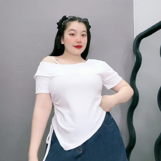 Áo thun bigsize nữ cách điệu vạt gập trễ vai một bên vạt chéo nhún bèo rút dây chất vải gân tăm cao cấp dễ phối G213