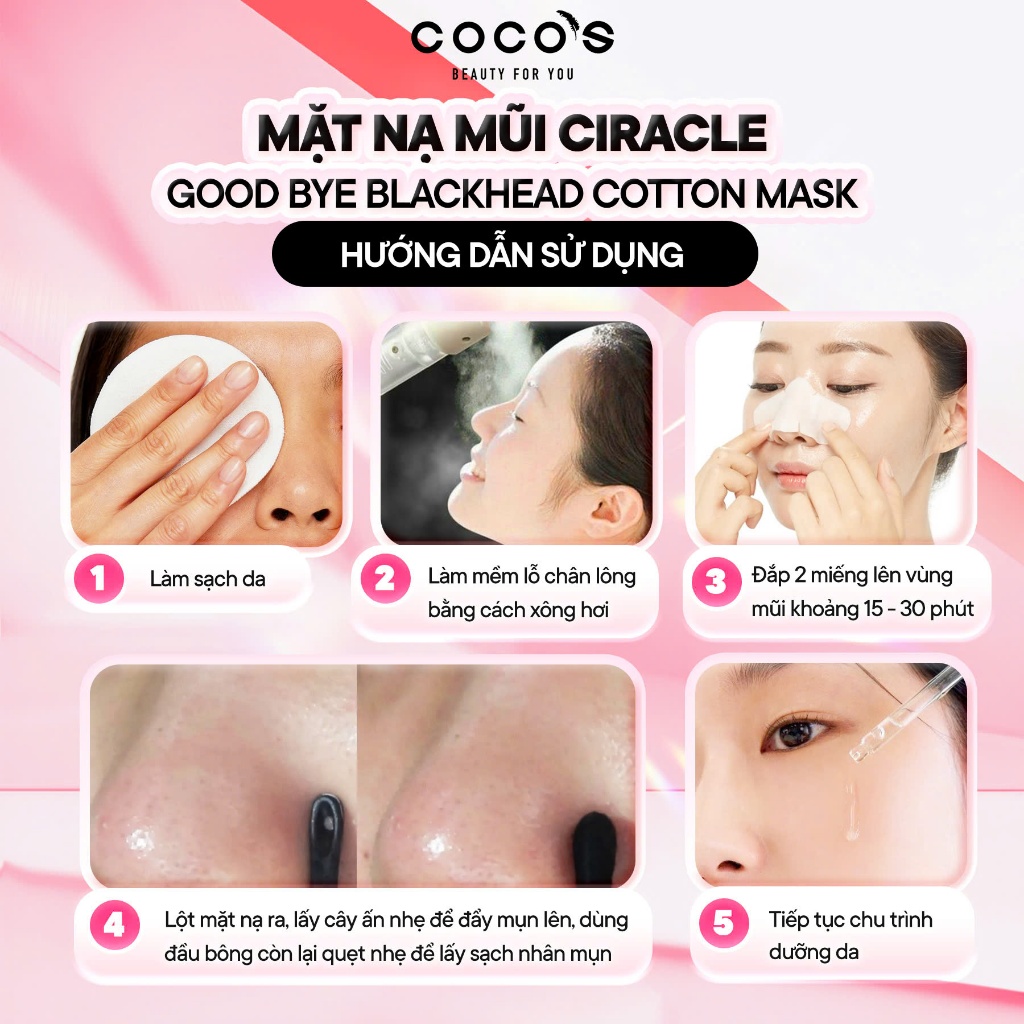 Ảnh Mặt Nạ Mũi Đẩy Mụn Đầu Đen Sợi Bã Nhờn Ciracle Good bye Blackhead Cotton Mask (5ml x 20 miếng) 4