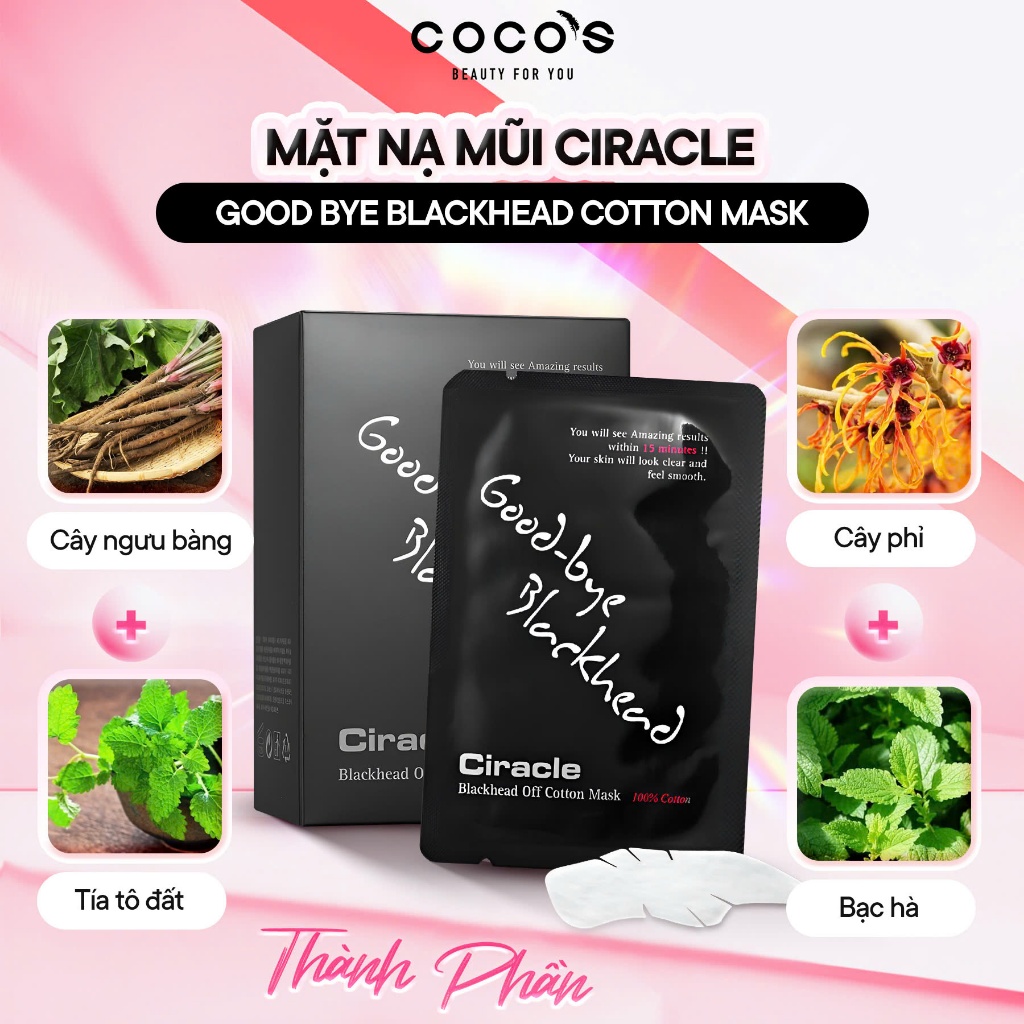 Ảnh Mặt Nạ Mũi Đẩy Mụn Đầu Đen Sợi Bã Nhờn Ciracle Good bye Blackhead Cotton Mask (5ml x 20 miếng) 2