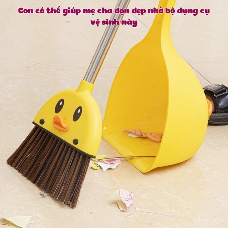 Bộ Chổi Quét Nhà Kèm Hót Rác Vịt Vàng Dễ Thương Cho bé