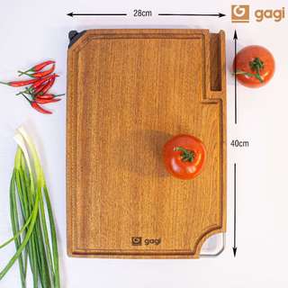 Thớt Gỗ Xoan Đào Cao Cấp GAGI GC11 To Dày, Có Rảnh Thu Nước, Thiết Kế Thông Minh Tích Hợp Đá Mài Và Khe Cắm Điện Thoại