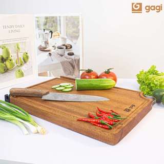 Thớt Gỗ Xoan Đào Cao Cấp GAGI GC11 To Dày, Có Rảnh Thu Nước, Thiết Kế Thông Minh Tích Hợp Đá Mài Và Khe Cắm Điện Thoại