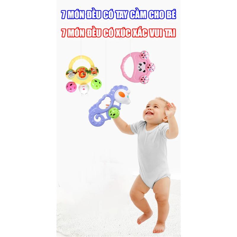 Bộ đồ chơi xúc xắc 7 món hình thú phát nhạc vui nhộn kích thích vận động và giác quan cho bé, an toàn cho trẻ