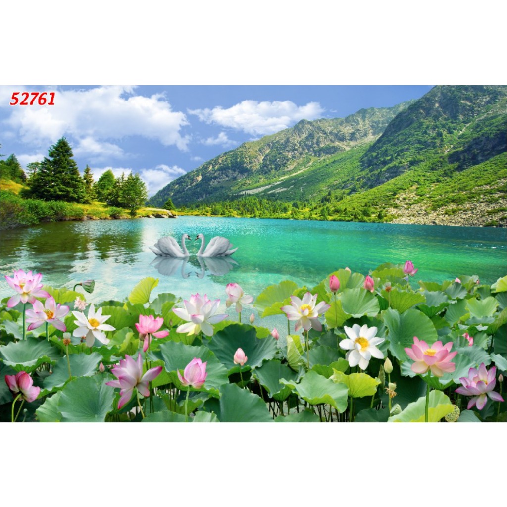 Tranh lụa 3D phong cảnh đầm sen, decor phòng khách lịch sự, trang nhã