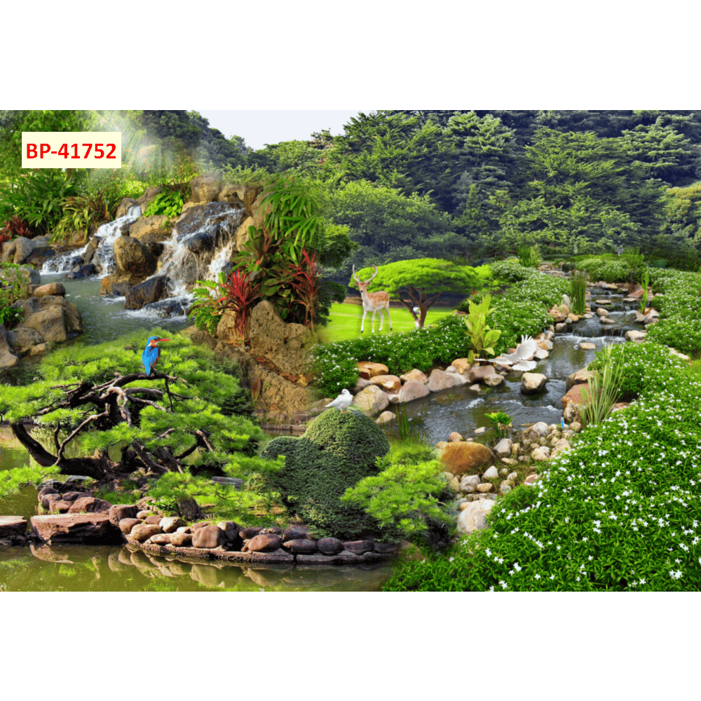 Tranh dán tường 3D lụa kim sa chủ đề phong cảnh thiên nhiên sắc màu