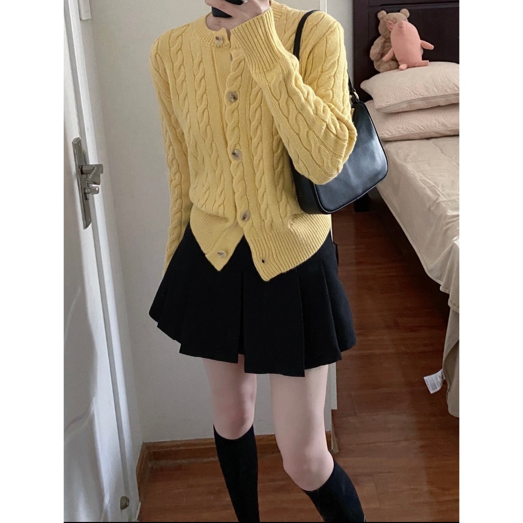 (SẴN)Áo khoác cardigan màu vàng tươi xanh coban nâu tây trơn chất len dày dặn vặn thừng form cỡ vừa CDG002 - Tiktik