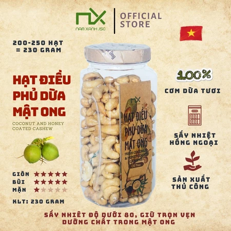 Hạt Điều Ăn Vặt Nam Xanh, Điều Phủ Dừa Mật Ong, Điều Loại 1 Bình Phước, Không Chất Điều Vị